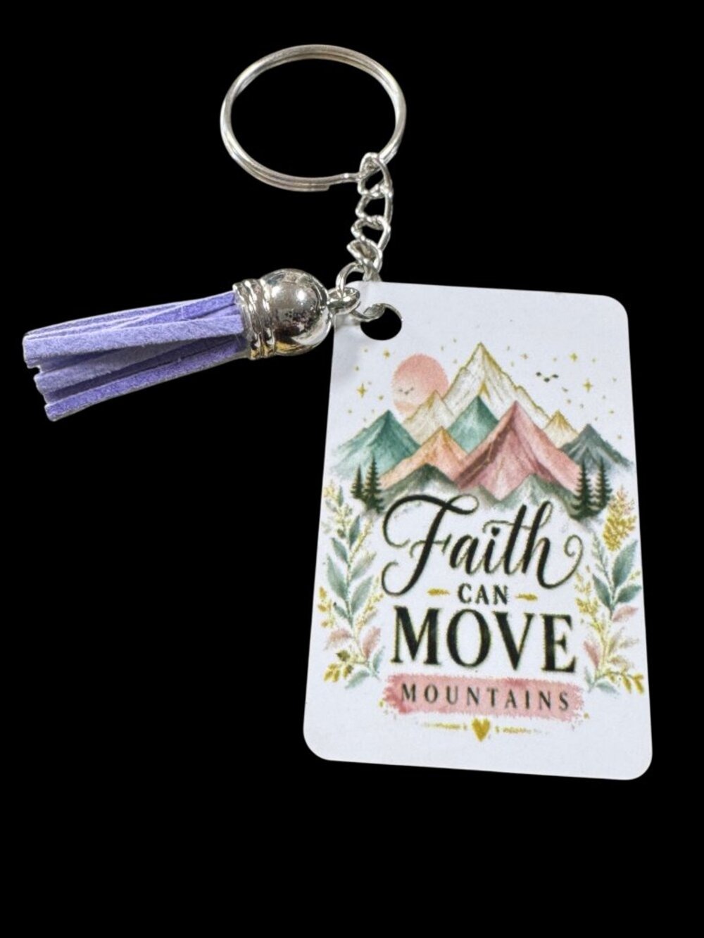 Faith Can Move Mountains Keychain, Metal, Inspirational Christian Quote with Pur